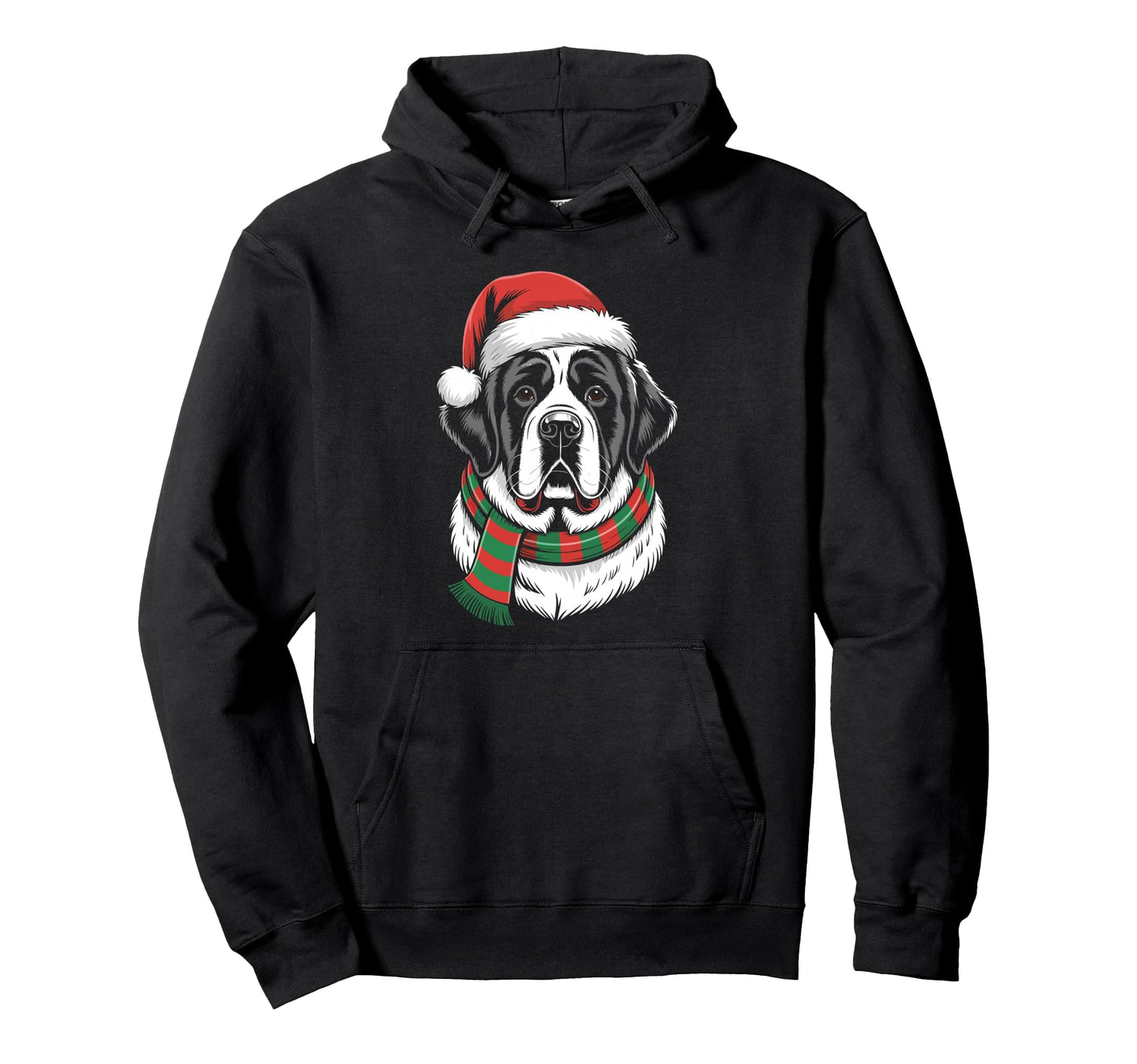 Saint Bernard Dog Santa Hat Scarf Hoodie - Trendy Graphic for Adults - T-Shirt, Sweatshirt, Hoodie