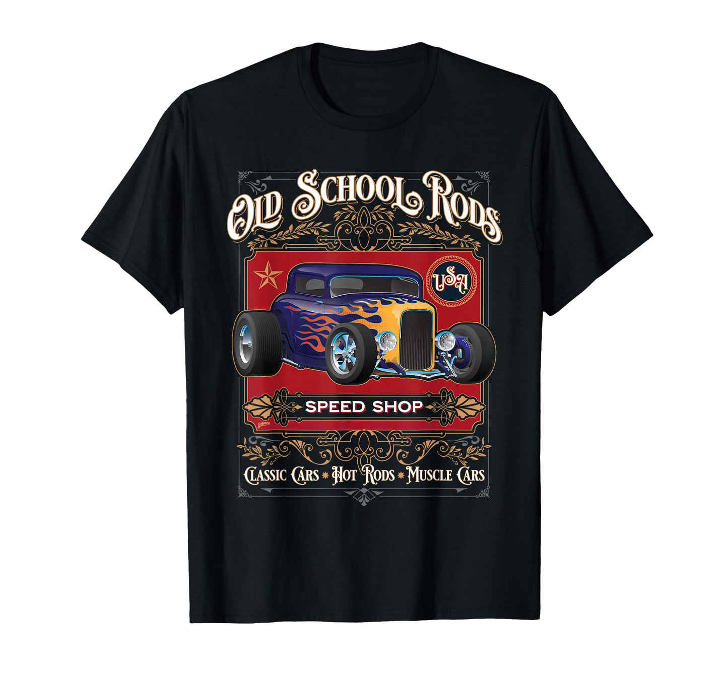 Oldschool Rods Speed Shop Hotrod T-Shirt - Fun Novelty Design for Adults - T-Shirt, Sweatshirt, Hoodie