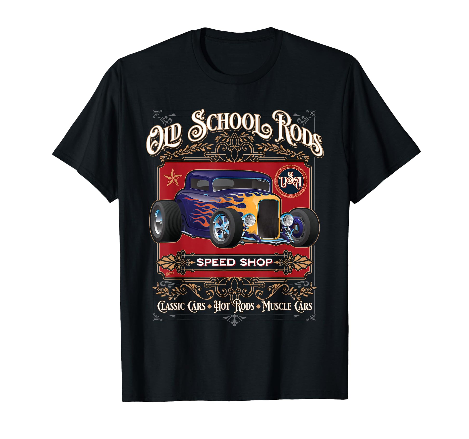 Oldschool Rods Speed Shop Hotrod T-Shirt - Fun Novelty Design for Adults - T-Shirt, Sweatshirt, Hoodie