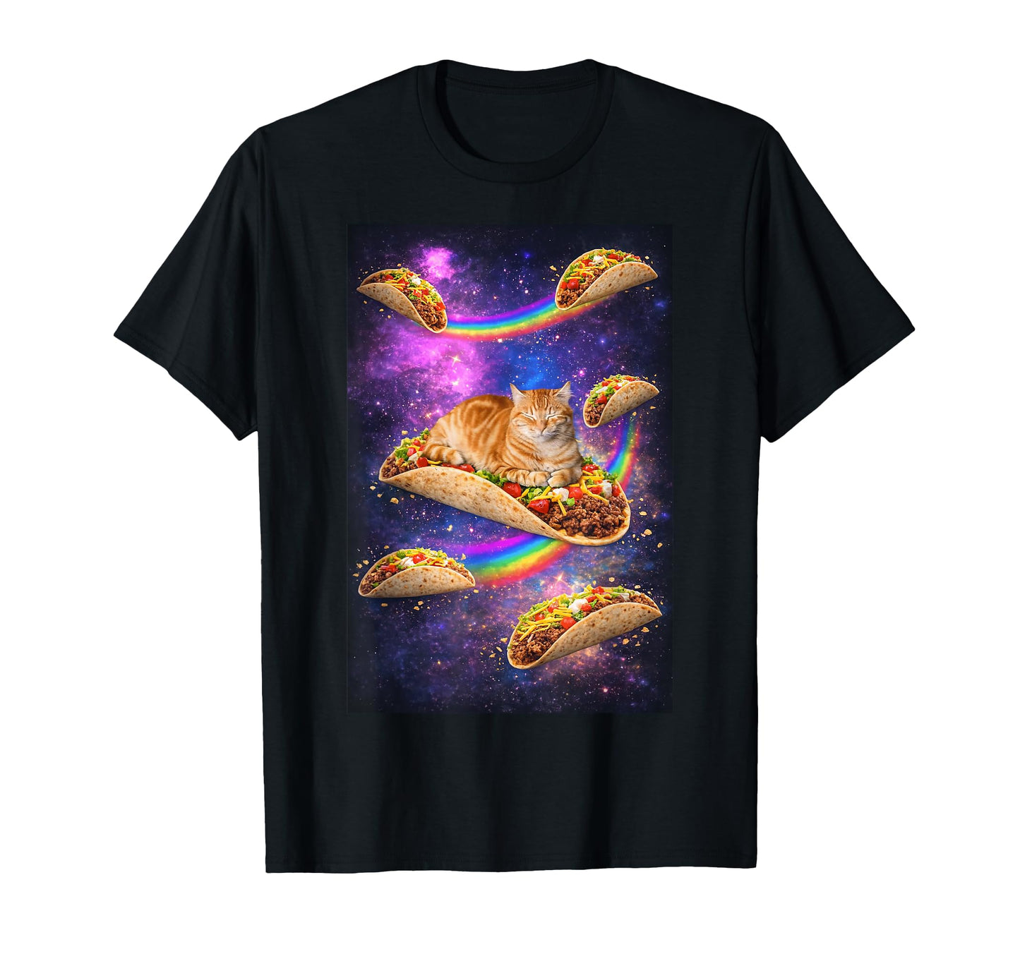 Cosmic Cat Taco Nap Space Rainbow Feline T-Shirt - Graphic Print Unisex - T-Shirt, Sweatshirt, Hoodie