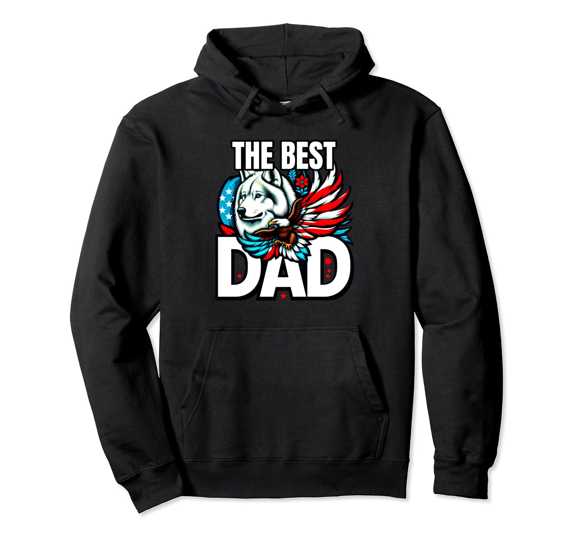 Best Dad Wolf Bald Eagle American Flag Hoodie - Trendy Graphic Unisex - T-Shirt, Sweatshirt, Hoodie