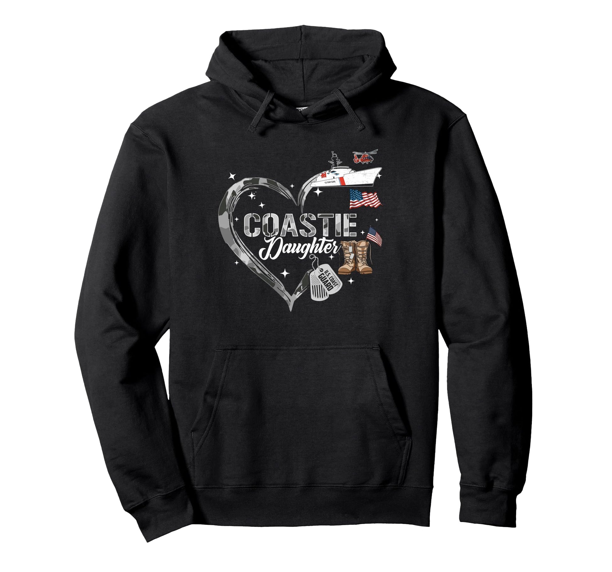 Proud Coastie Daughter Camo Heart Hoodie - Streetwear Style for Adults - T-Shirt, Sweatshirt, Hoodie