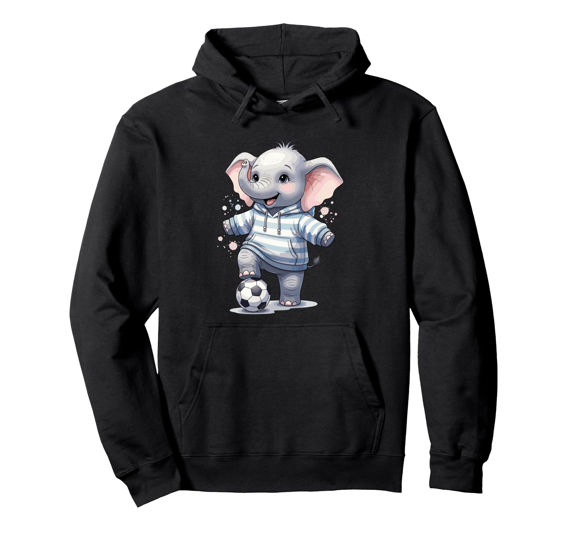 Elephant Soccer Player Striped Art Hoodie - Casual Everyday Wear Unisex - T-Shirt, Sweatshirt, Hoodie
