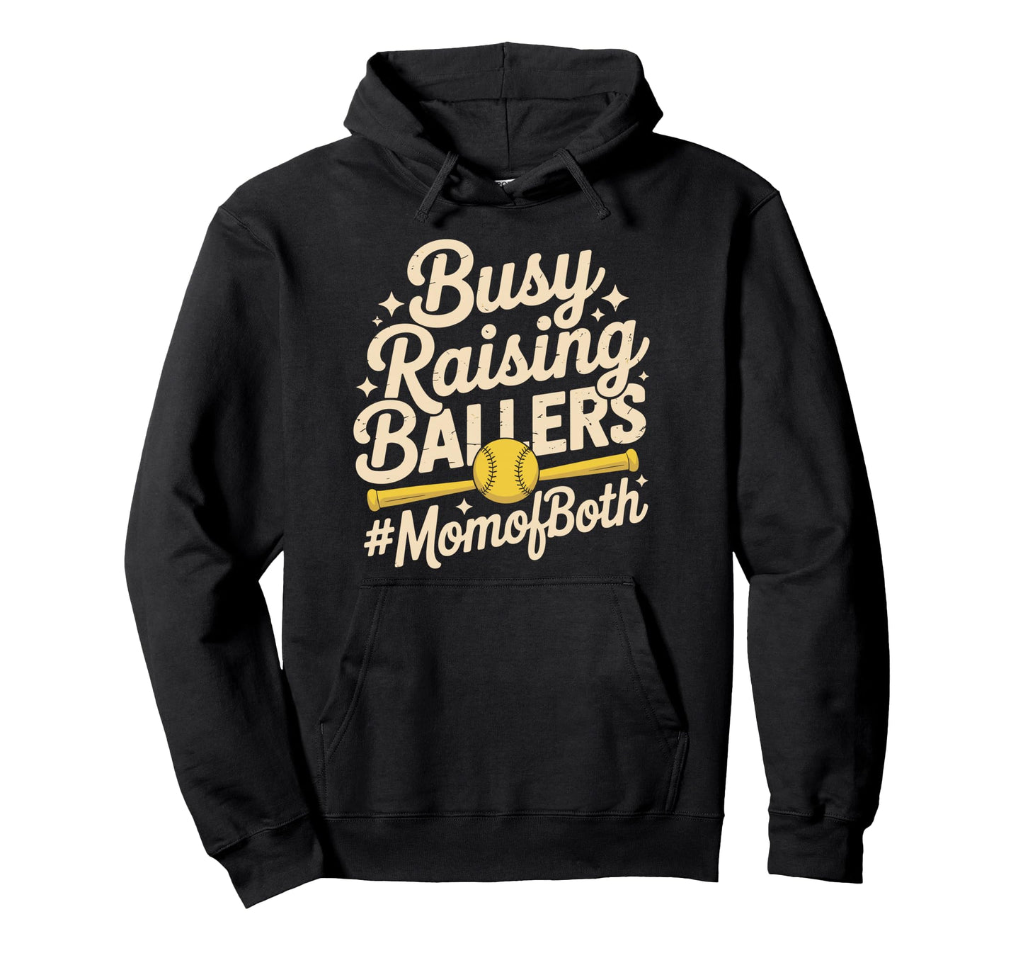 Busy Raising Ballers Mom Both Softball Hoodie - Minimalist Print Unisex - T-Shirt, Sweatshirt, Hoodie