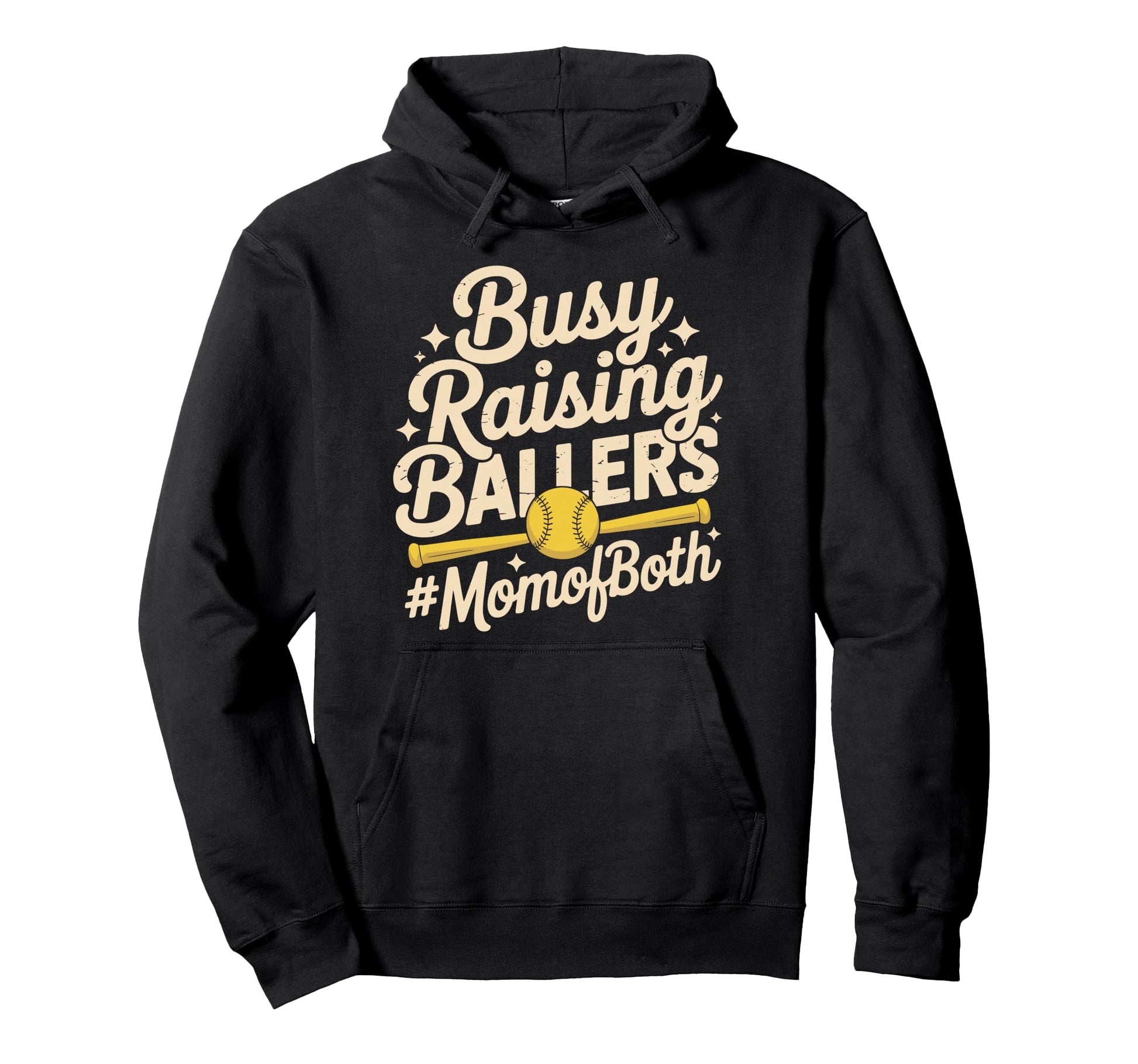 Busy Raising Ballers Mom Both Softball Hoodie - Minimalist Print Unisex - T-Shirt, Sweatshirt, Hoodie