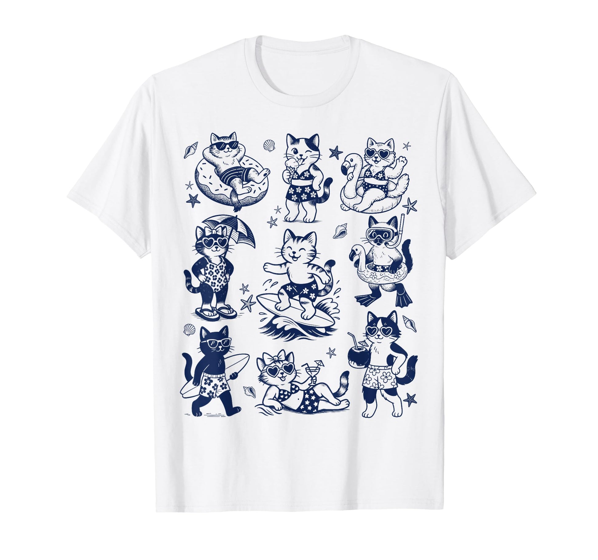 Cats Vacay Aesthetic Summer Silly T-Shirt - Fun Novelty Design for Adults - T-Shirt, Sweatshirt, Hoodie