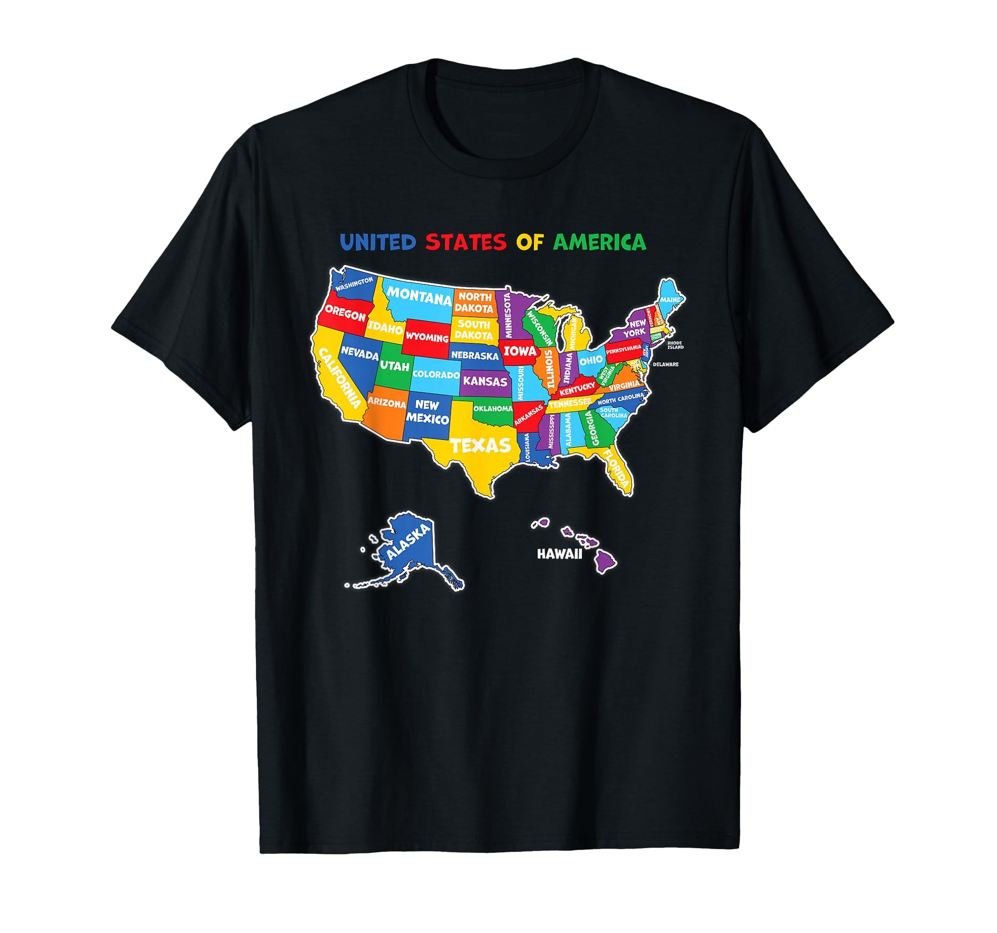 Colorful United States America Map T-Shirt - Minimalist Print for Adults - T-Shirt, Sweatshirt, Hoodie