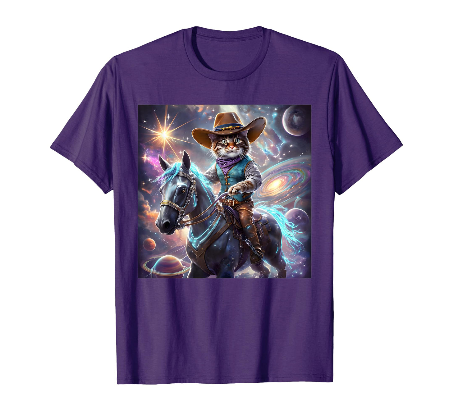 Cat Cowboy Rainbow Galaxy Kitten T-Shirt - Novelty Apparel for Adults - T-Shirt, Sweatshirt, Hoodie