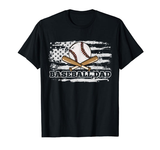 Baseball Dad American Flag 4Th T-Shirt - Casual Everyday Wear Men Women - T-Shirt, Sweatshirt, Hoodie