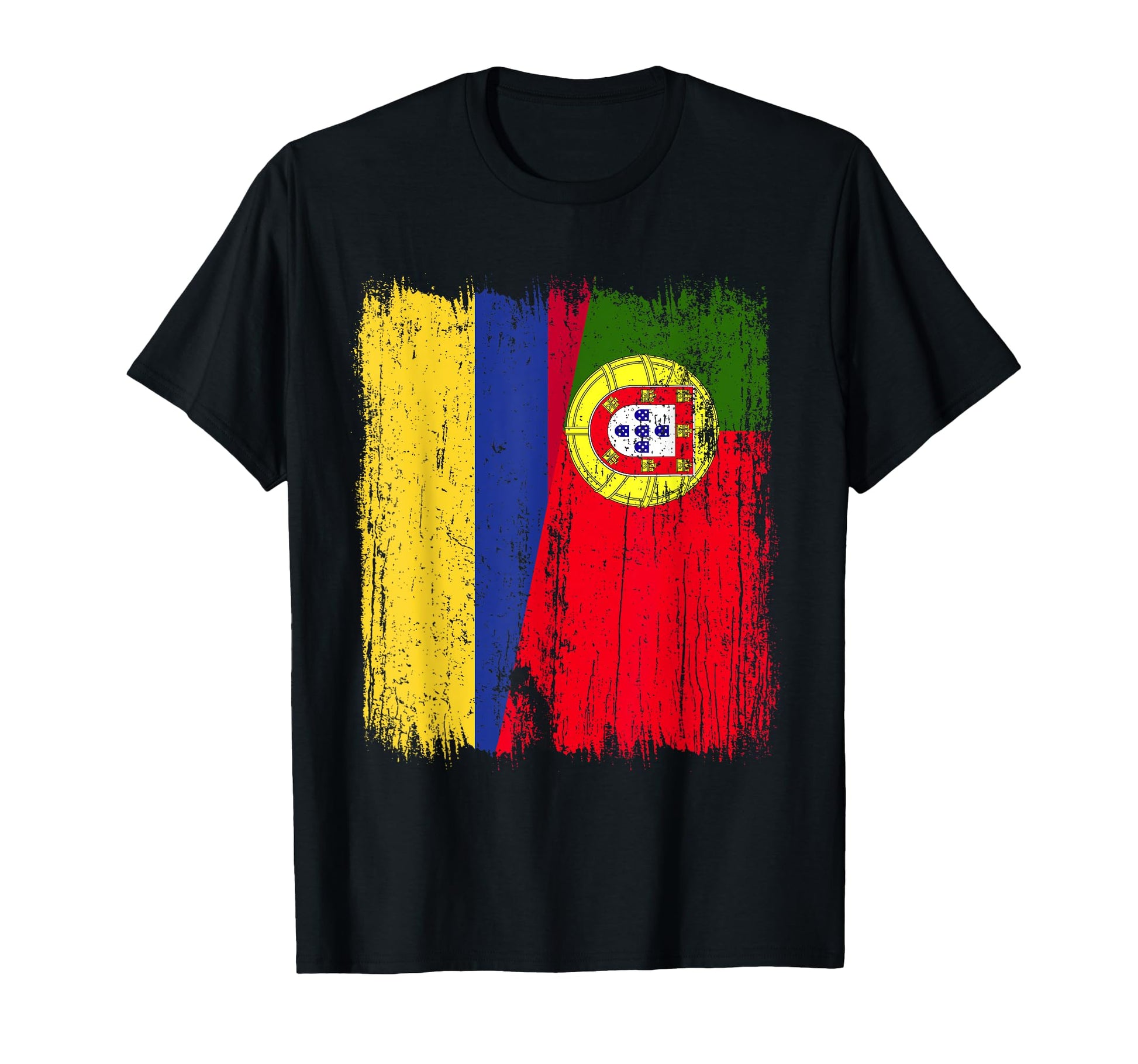 Columbian Portuguese Half Flag Columbia T-Shirt - Trendy Graphic Unisex - T-Shirt, Sweatshirt, Hoodie