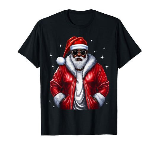 African American Santa Pajama Black X T-Shirt - Trendy Graphic for Adults - T-Shirt, Sweatshirt, Hoodie