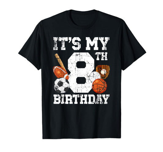 8Th Birthday Sports Birthday Party T-Shirt - Minimalist Print for Adults - T-Shirt, Sweatshirt, Hoodie