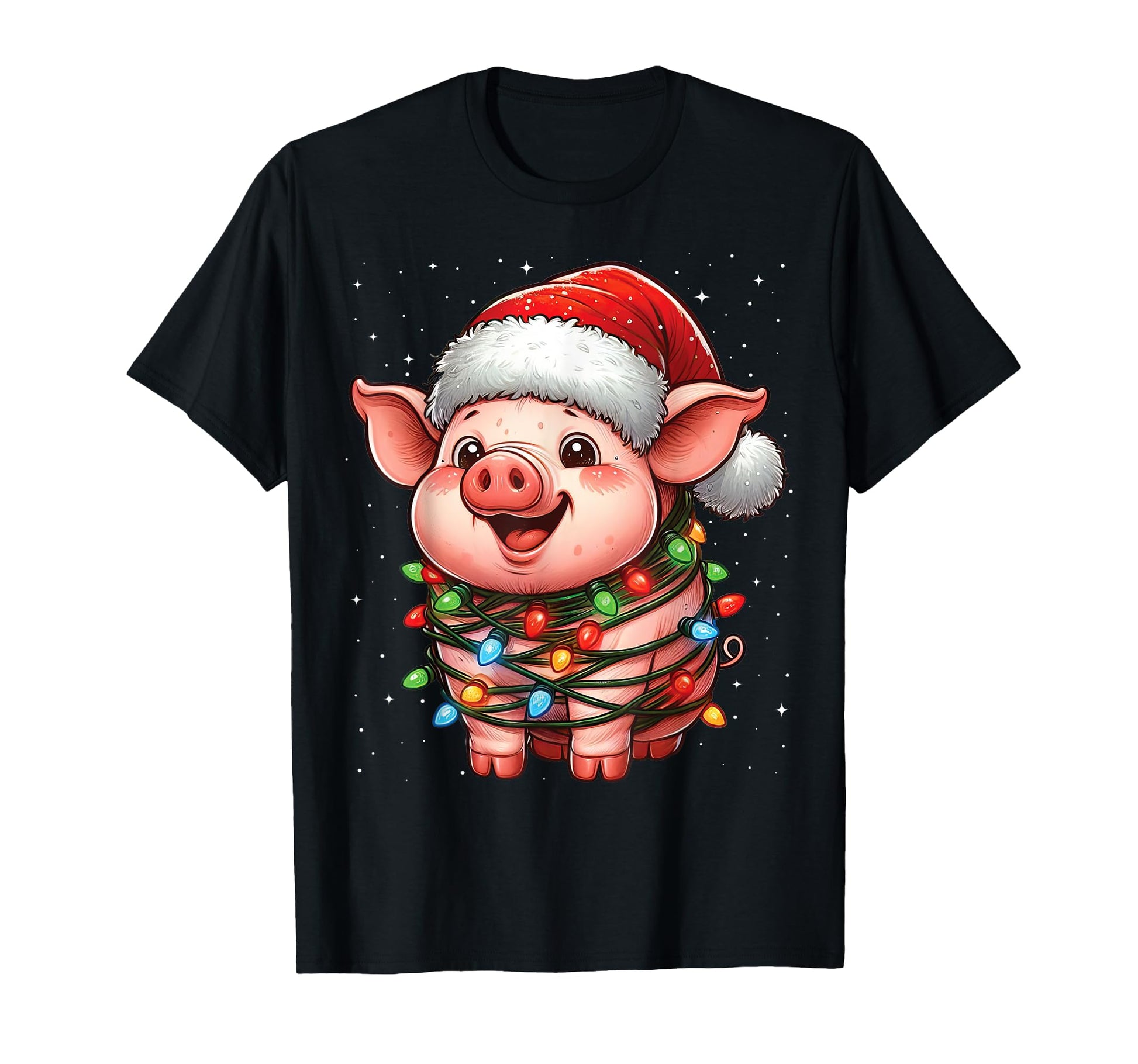 Pig Lights Santa Hat Snow T-Shirt - Unique Graphic for Adults - T-Shirt, Sweatshirt, Hoodie