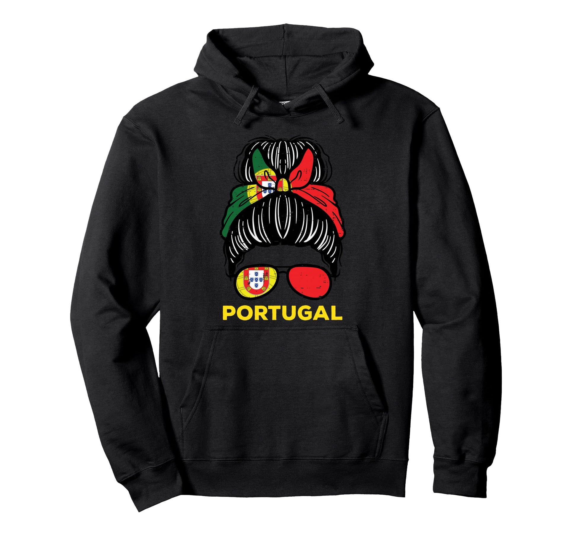 Portugal Flag Messy Bun Football Soccer Fan Hoodie - Unique Graphic Unisex - T-Shirt, Sweatshirt, Hoodie