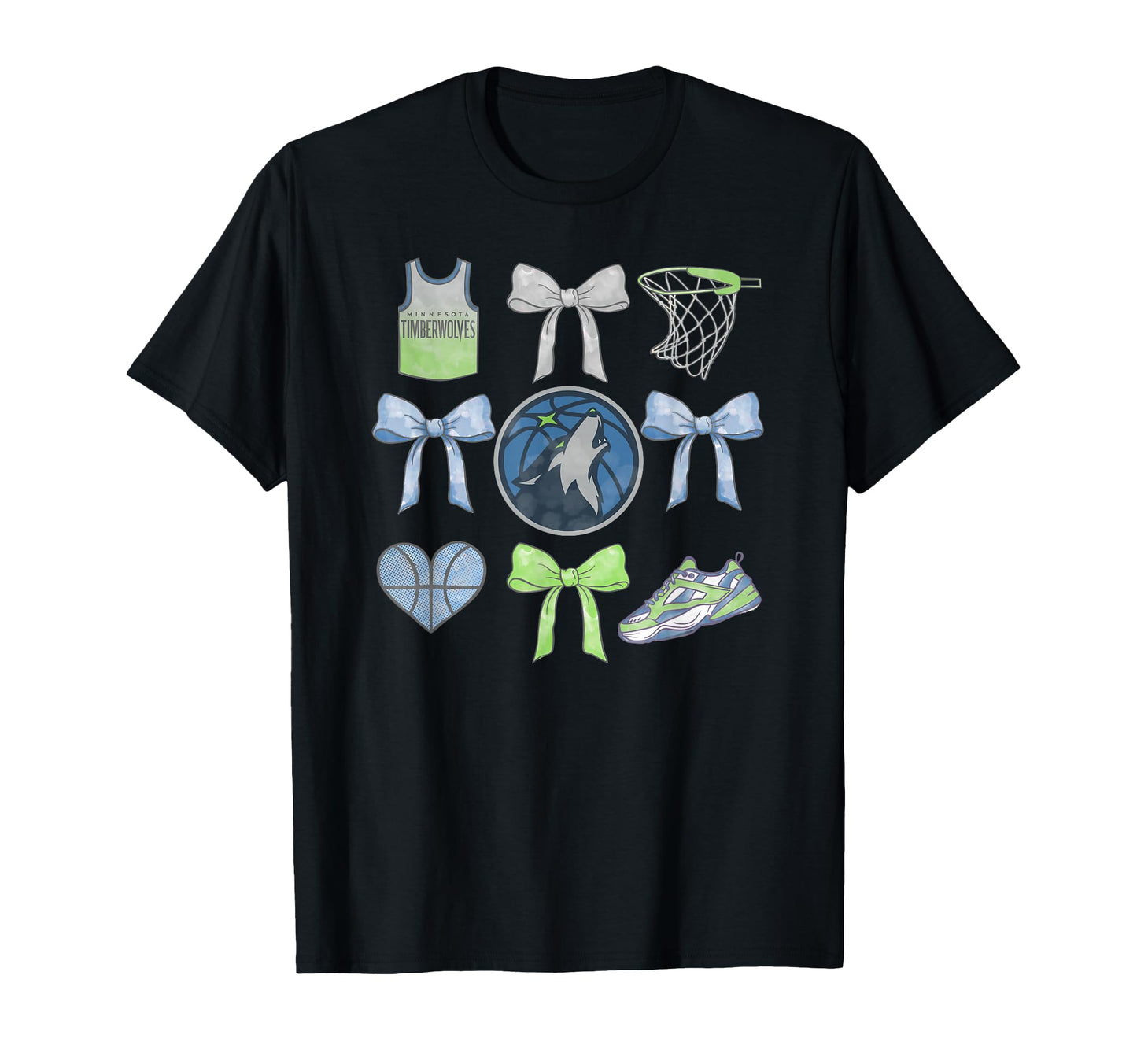Nba Minnesota Timberwolves Bow Grid T-Shirt - Fun Novelty Design Men Women - T-Shirt, Sweatshirt, Hoodie