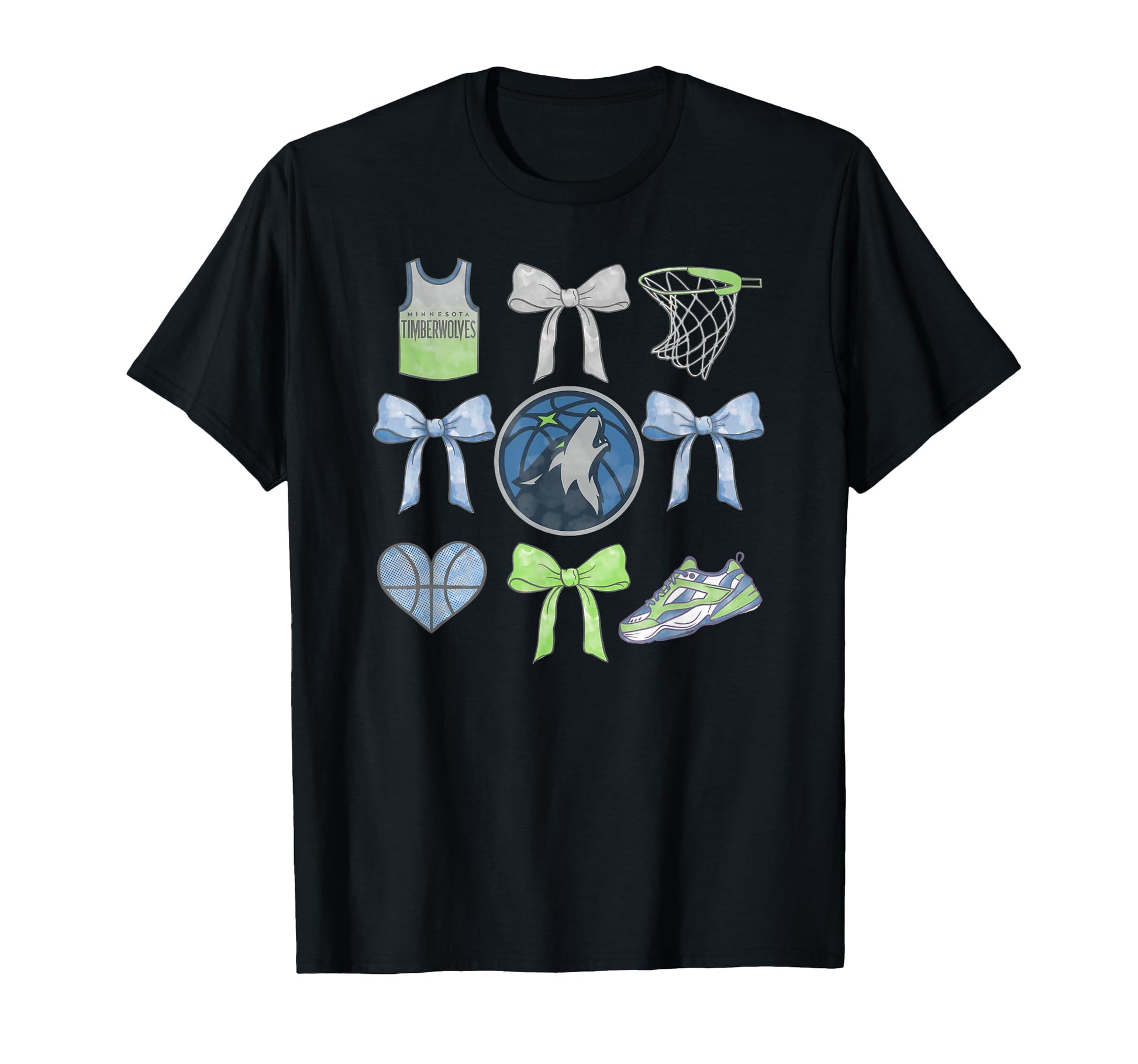 Nba Minnesota Timberwolves Bow Grid T-Shirt - Fun Novelty Design Men Women - T-Shirt, Sweatshirt, Hoodie