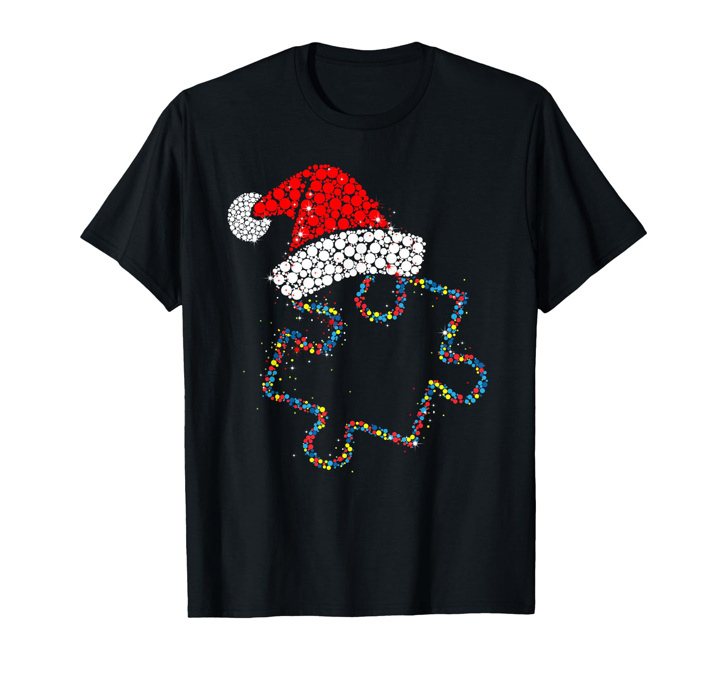Puzzle Piece Santa Hat Autism Awareness T-Shirt - Unique Graphic Unisex - T-Shirt, Sweatshirt, Hoodie