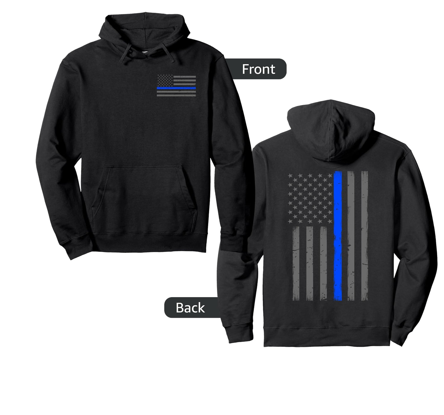 Thin Blue Line Flag Police Officers Hoodie - Custom Art Print for Adults - T-Shirt, Sweatshirt, Hoodie