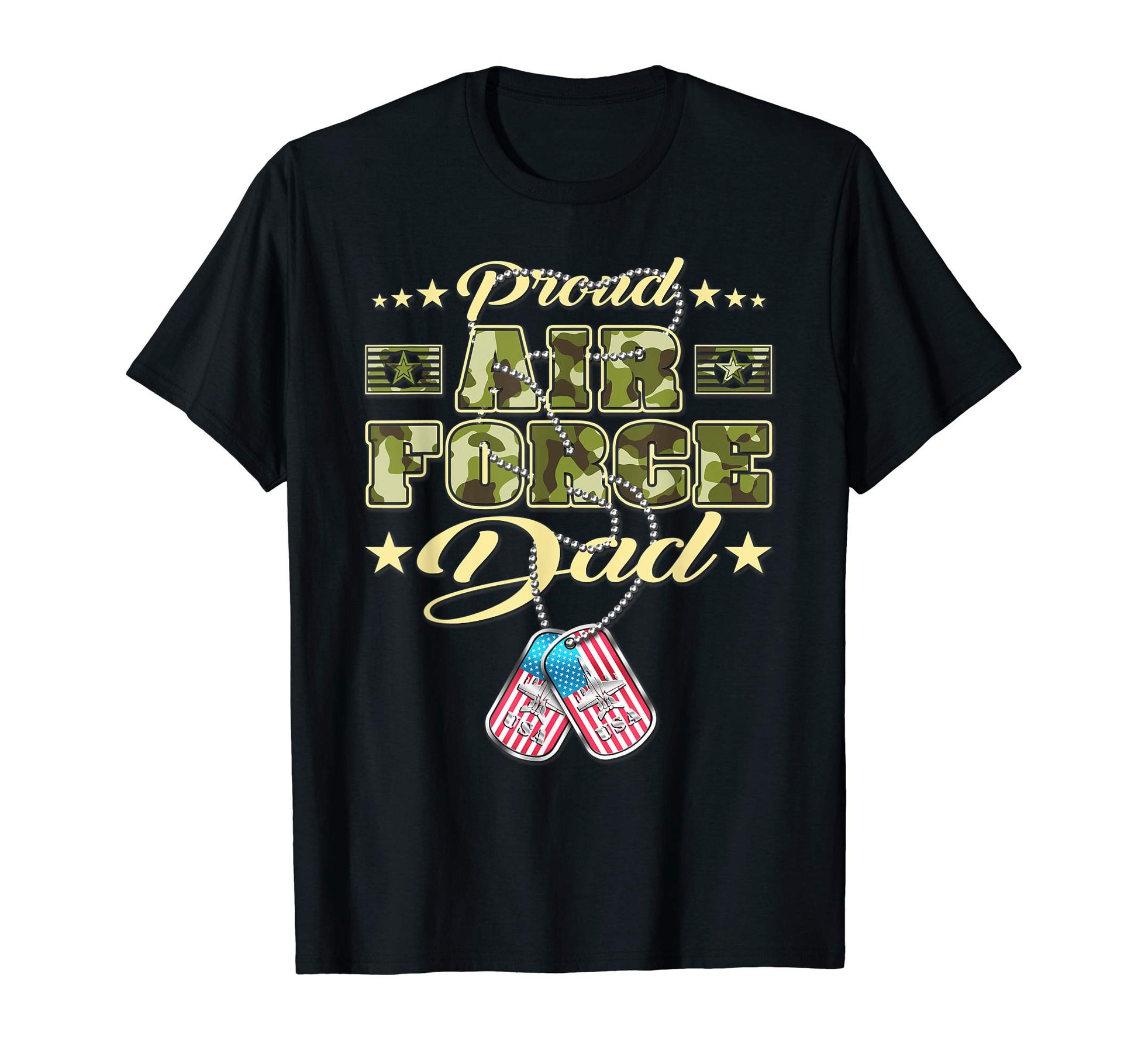 Proud Air Force Dad Camo Us Flag Dog T-Shirt - Fun Novelty Design Unisex - T-Shirt, Sweatshirt, Hoodie