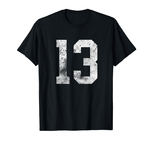 13 Distressed Birthday Lucky Number T-Shirt - Minimalist Print for Adults - T-Shirt, Sweatshirt, Hoodie