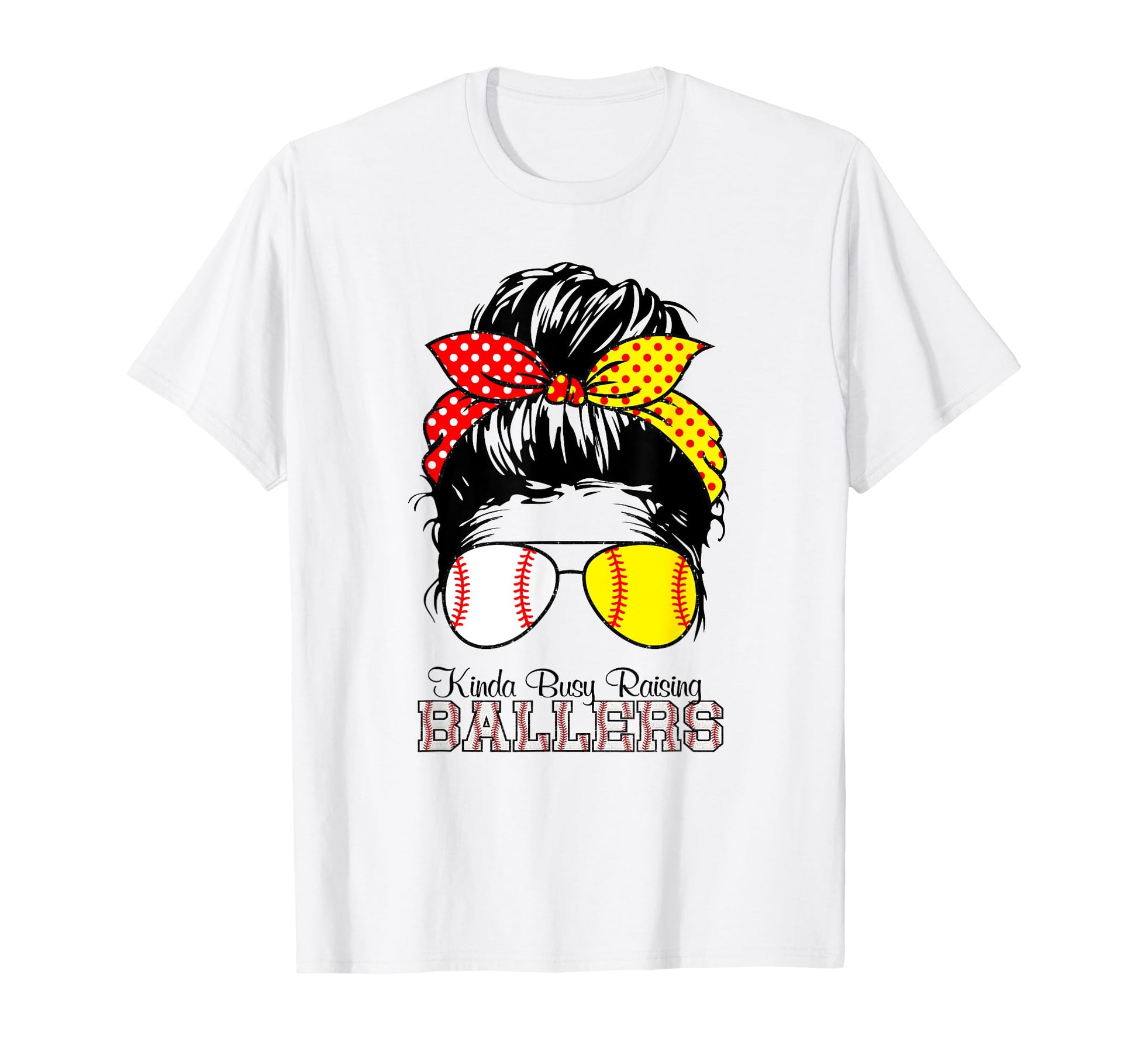 Kinda Busy Raising Ballers Messy Bun T-Shirt - Minimalist Print Unisex - T-Shirt, Sweatshirt, Hoodie