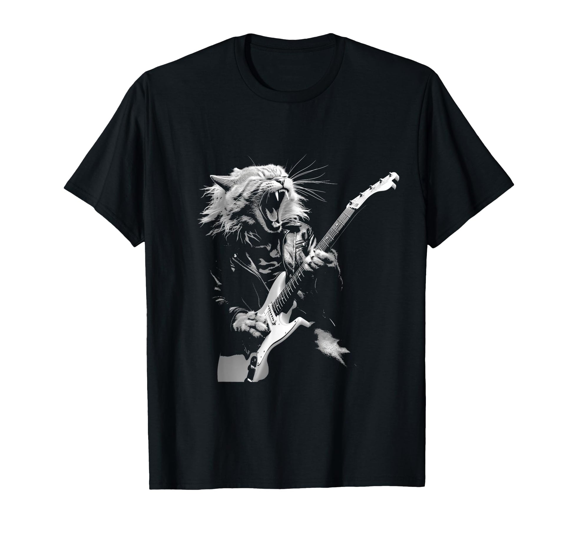 Rock Cat Playing Guitar Funny T-Shirt - Fun Novelty Design Men Women - T-Shirt, Sweatshirt, Hoodie