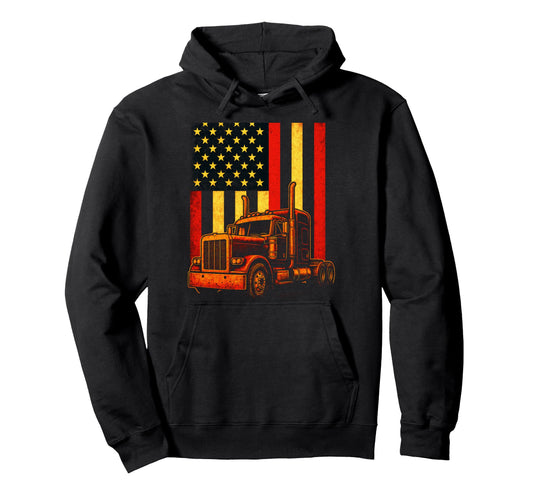American Flag Semi Truck Trucker Cdl Dad Hoodie - Streetwear Style Unisex - T-Shirt, Sweatshirt, Hoodie