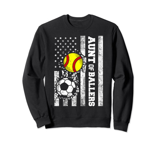Aunt Ballers Funny Usa Flag Sweatshirt - Minimalist Print for Adults - T-Shirt, Sweatshirt, Hoodie