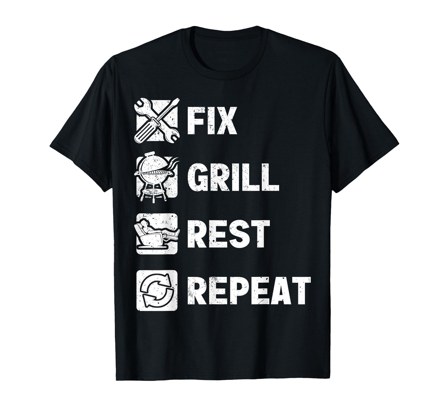 Mens Funny Dad Fix Grill Rest Repeat T-Shirt - Custom Art Print for Adults - T-Shirt, Sweatshirt, Hoodie