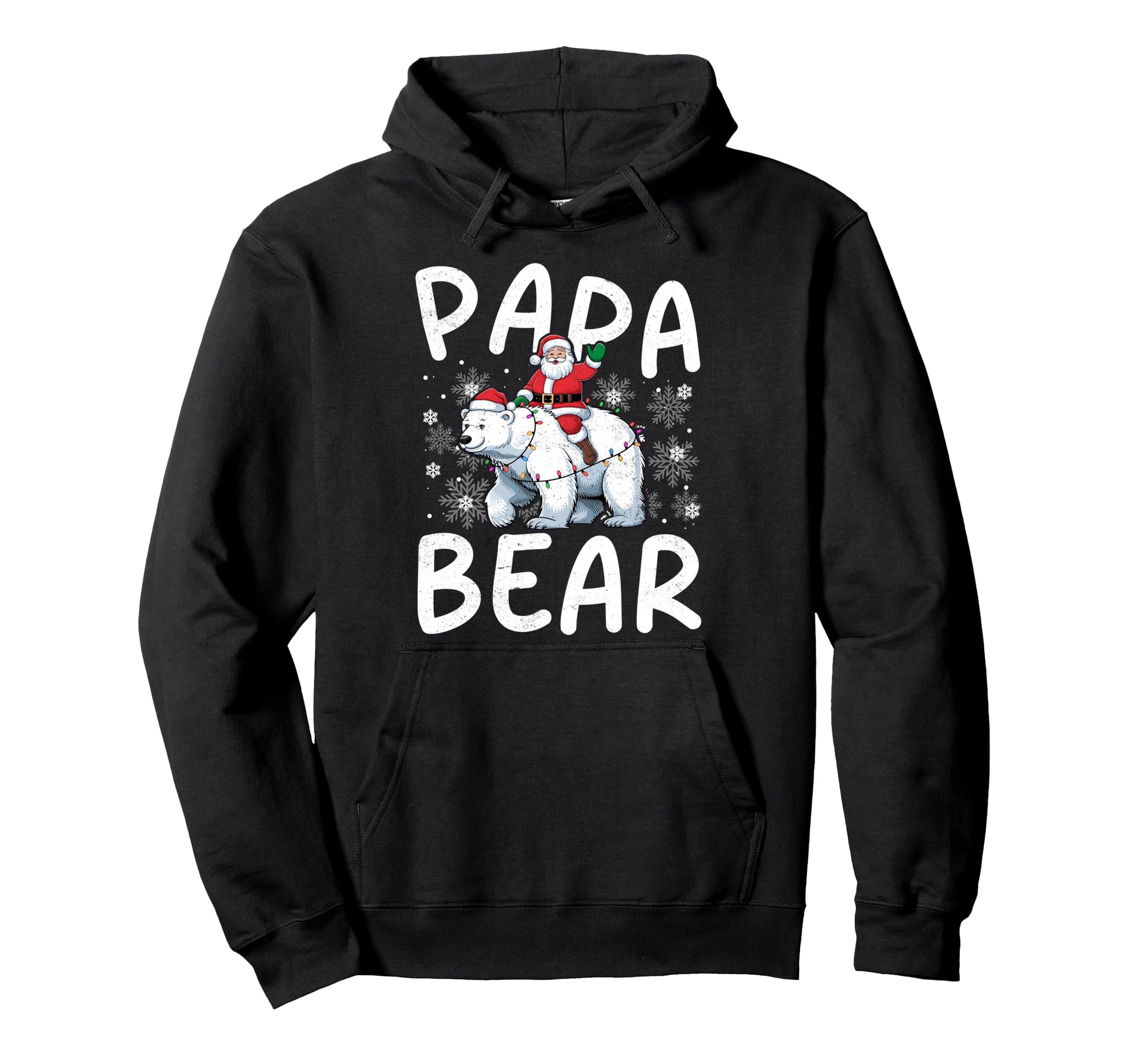 Funny Papa Bear Lights Santa Hat Hoodie - Custom Art Print Unisex - T-Shirt, Sweatshirt, Hoodie