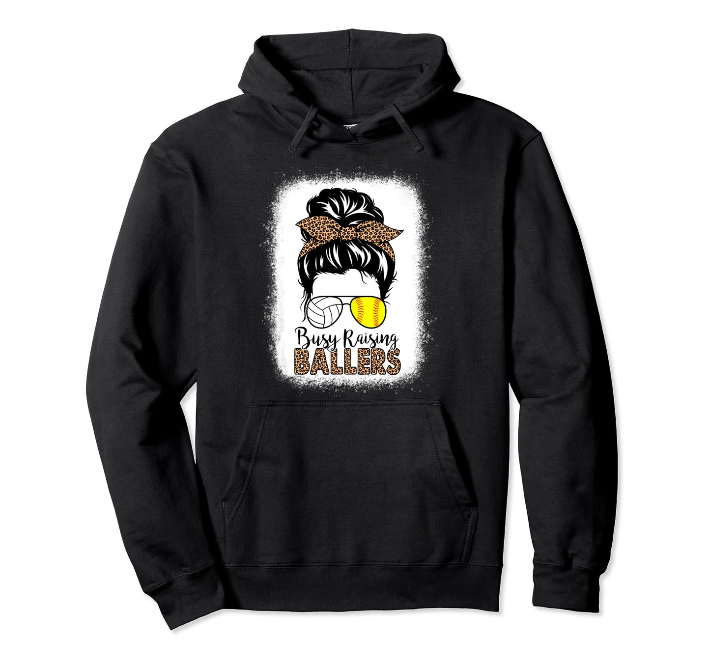 Volleyball And Softball Mom Messy Bun Busy Hoodie - Graphic Print Unisex - T-Shirt, Sweatshirt, Hoodie