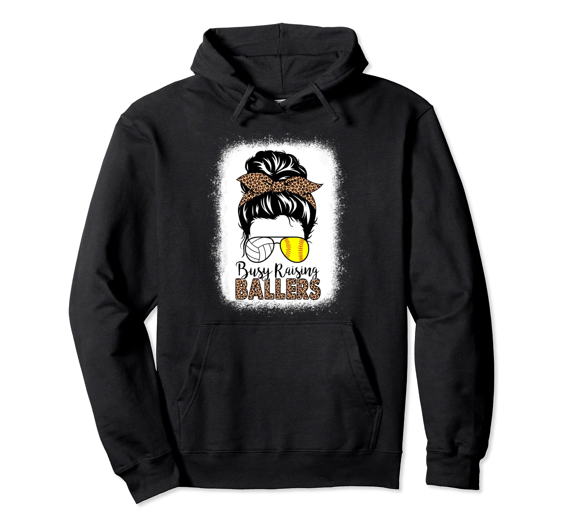 Volleyball And Softball Mom Messy Bun Busy Hoodie - Graphic Print Unisex - T-Shirt, Sweatshirt, Hoodie