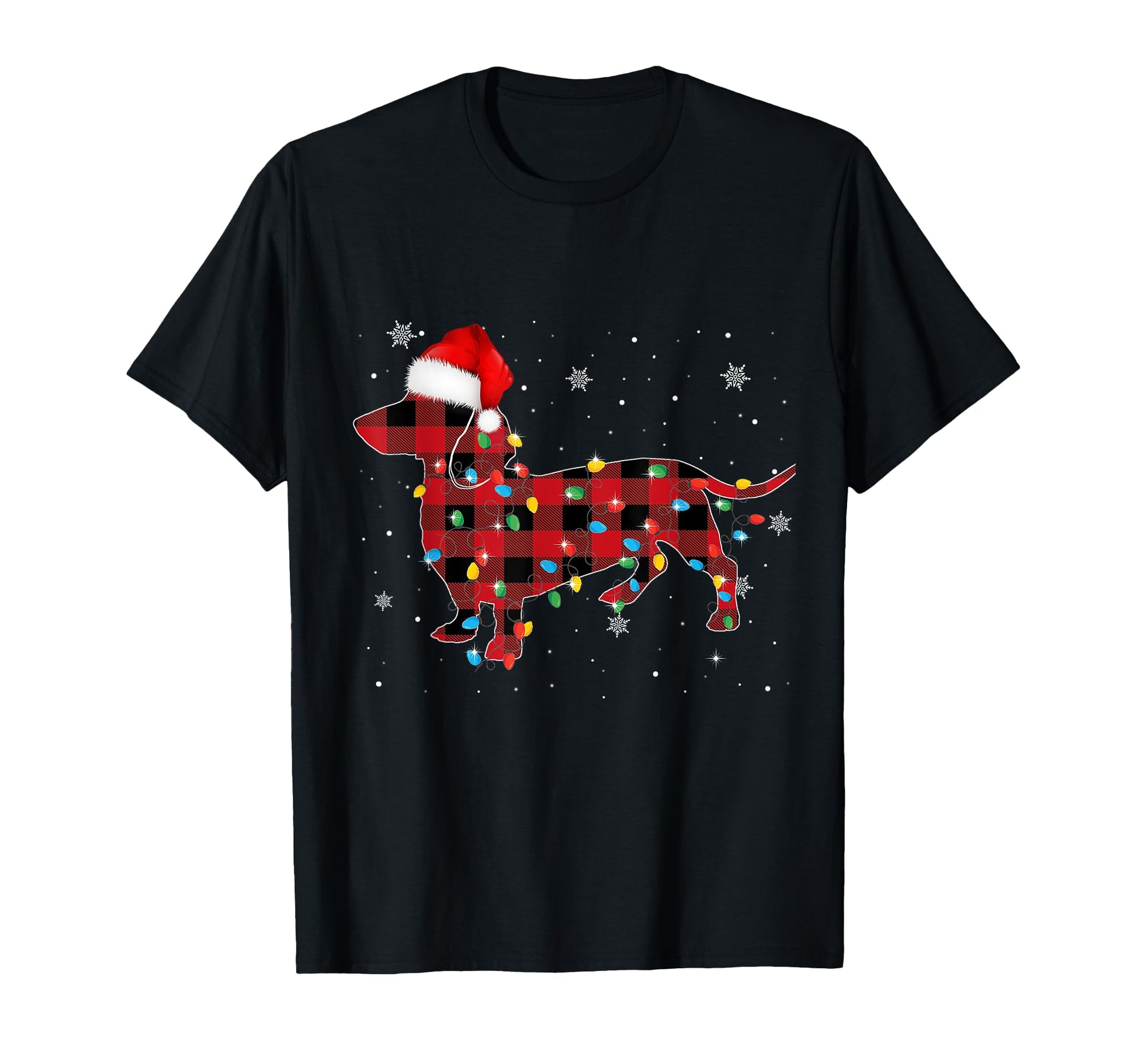 Red Plaid Santa Hat Dachshund Dog Lover T-Shirt - Novelty Apparel Unisex - T-Shirt, Sweatshirt, Hoodie
