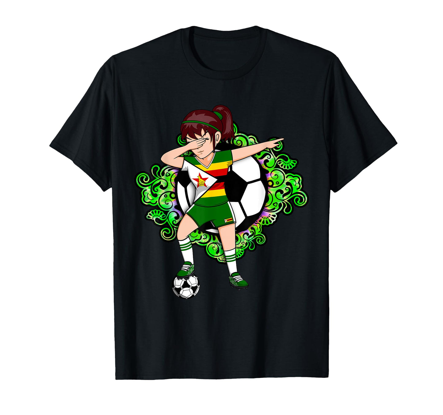 Dabbing Soccer Zimbabwe Jersey Floral T-Shirt - Trendy Graphic Unisex - T-Shirt, Sweatshirt, Hoodie