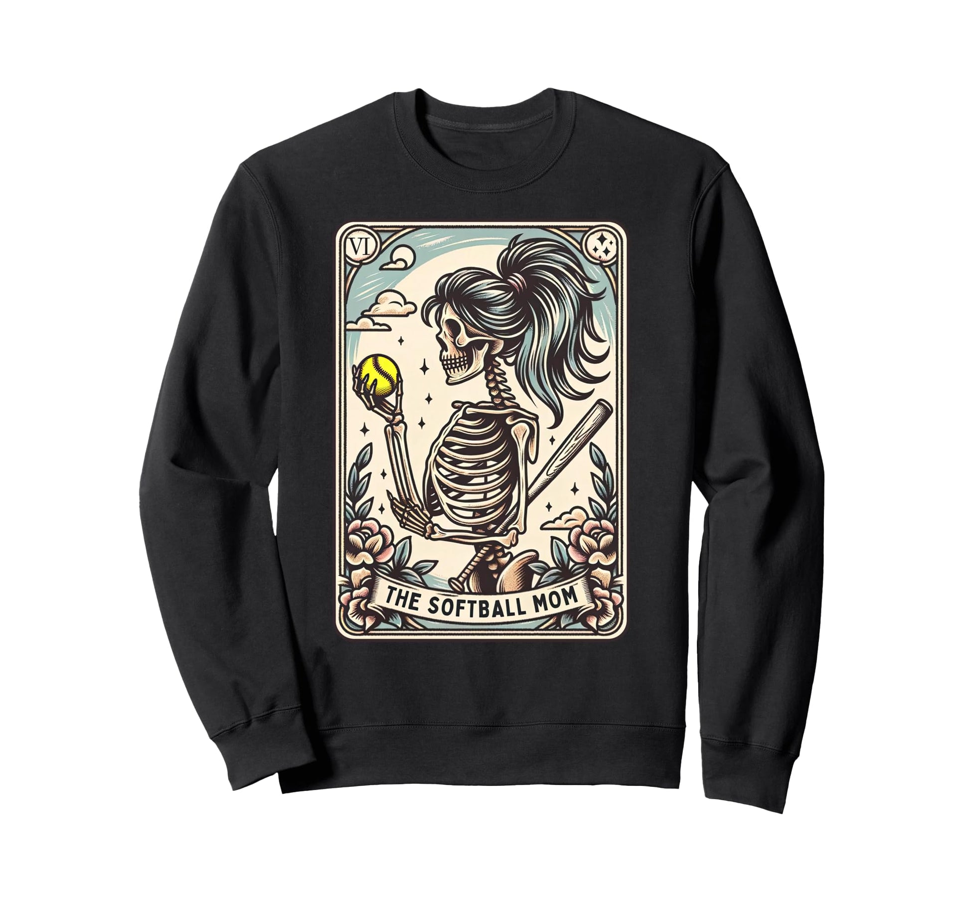 Softball Mom Tarot Card Skeleton Sweatshirt - Trendy Graphic for Adults - T-Shirt, Sweatshirt, Hoodie