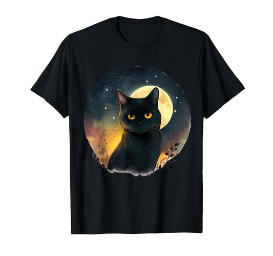 Art Black Cat Moon T-Shirt - Novelty Apparel for Adults - T-Shirt, Sweatshirt, Hoodie