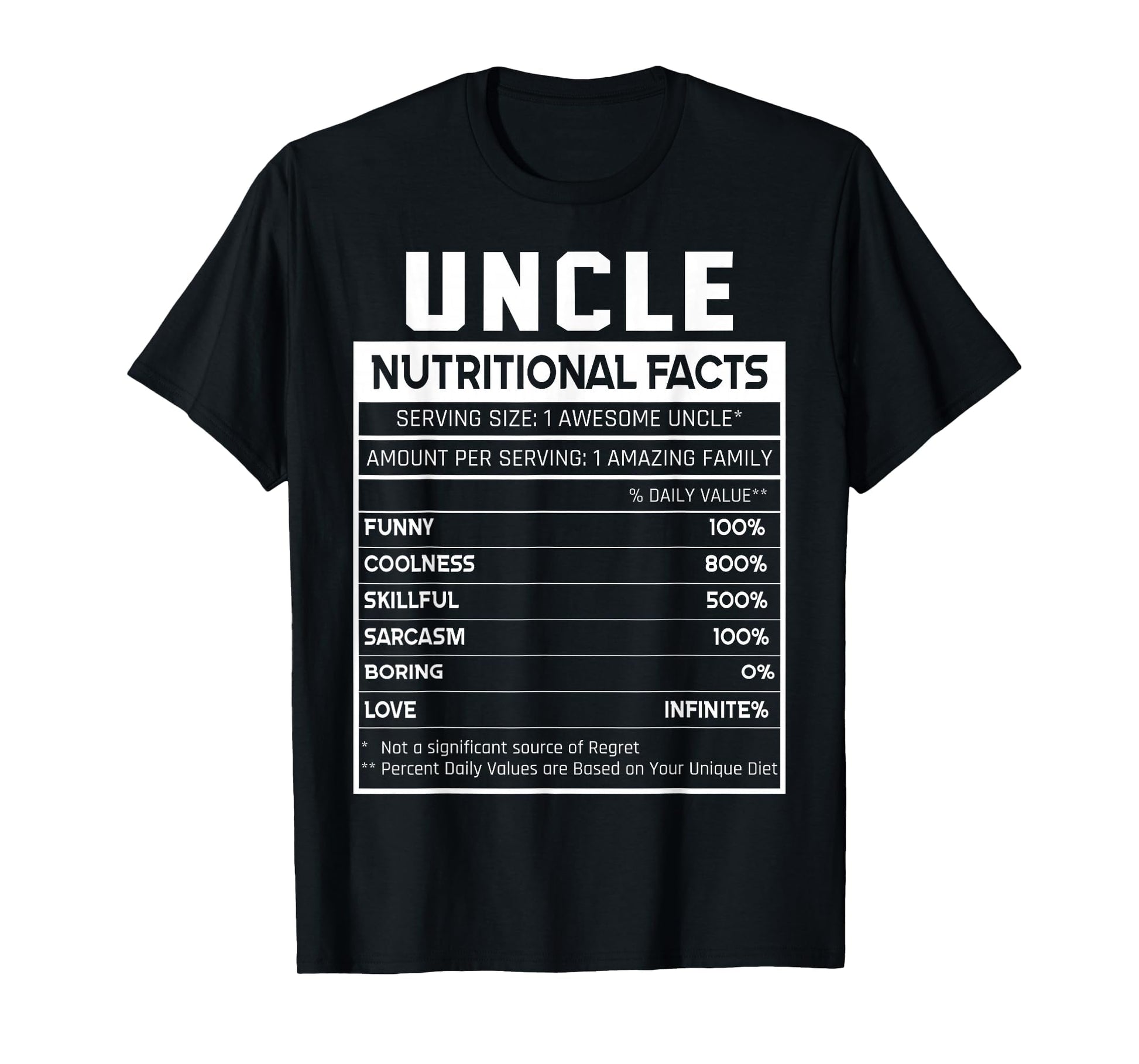 Uncle Nutritional Facts Funny Uncle T-Shirt - Minimalist Print for Adults - T-Shirt, Sweatshirt, Hoodie