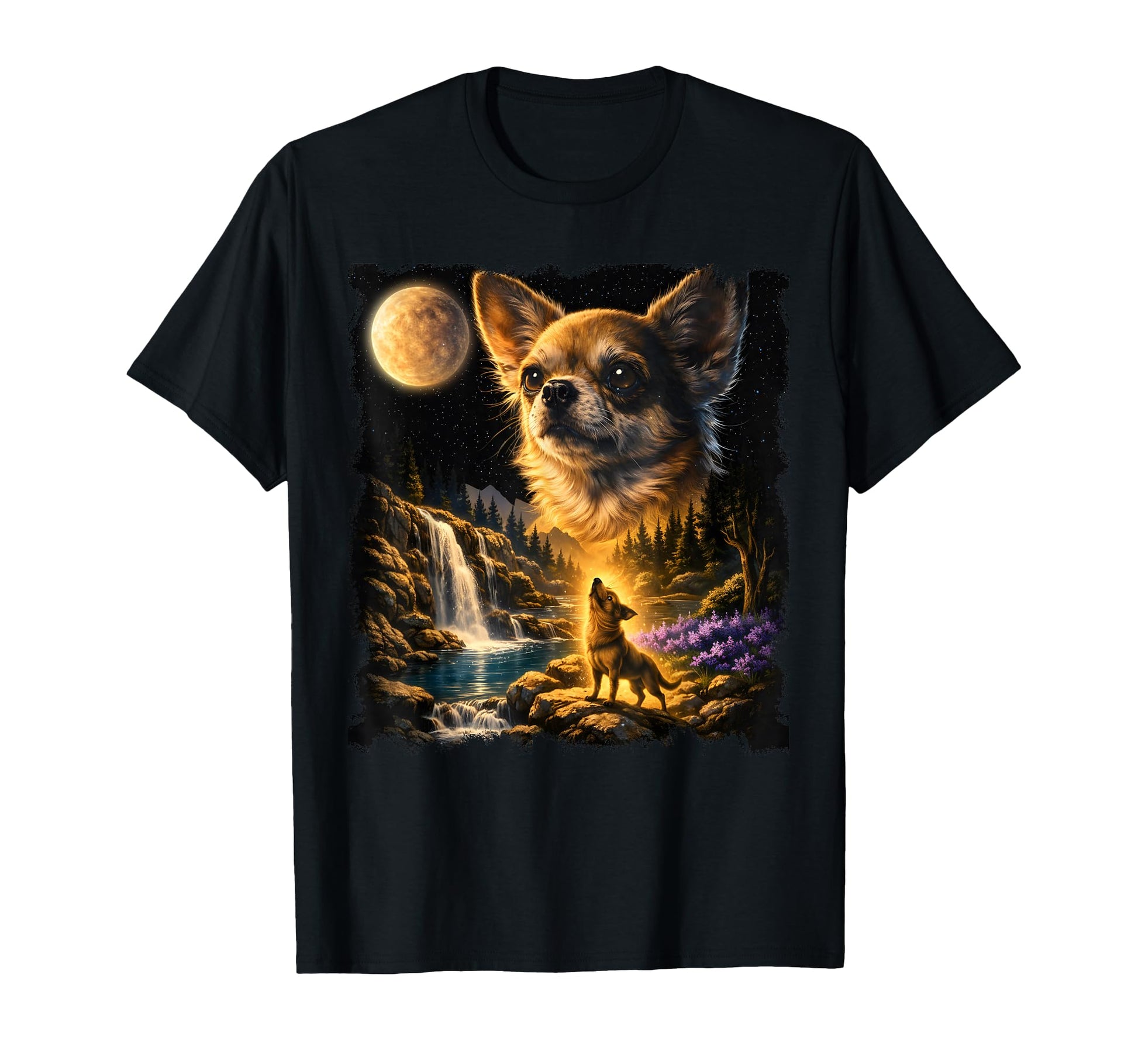 Chihuahua Howling To Moon 90S T-Shirt - Fun Novelty Design Men Women - T-Shirt, Sweatshirt, Hoodie