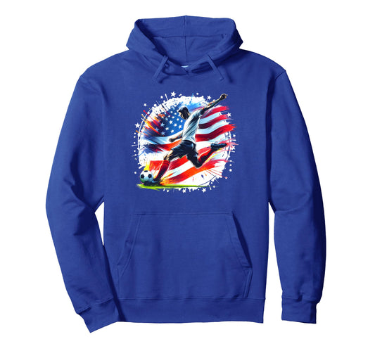 American Flag Soccer Player Teen Soccer Hoodie - Unique Graphic for Adults - T-Shirt, Sweatshirt, Hoodie
