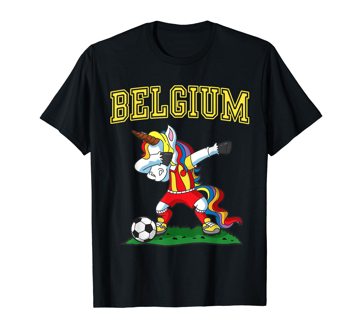 Belgium Soccer Dabbing Unicorn Belgian T-Shirt - Graphic Print for Adults - T-Shirt, Sweatshirt, Hoodie