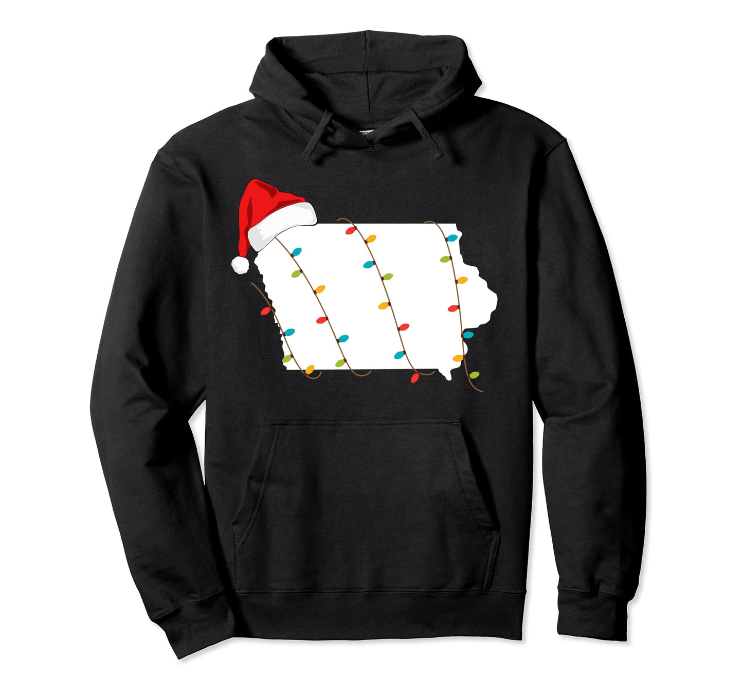 Iowa Map Santa Hat Lights Hoodie - Casual Everyday Wear Men Women - T-Shirt, Sweatshirt, Hoodie