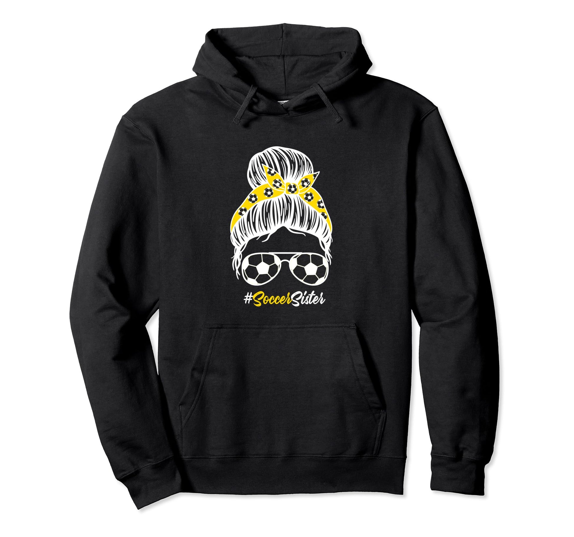 Soccer Sister Messy Bun Hair Hoodie - Graphic Print Men Women - T-Shirt, Sweatshirt, Hoodie