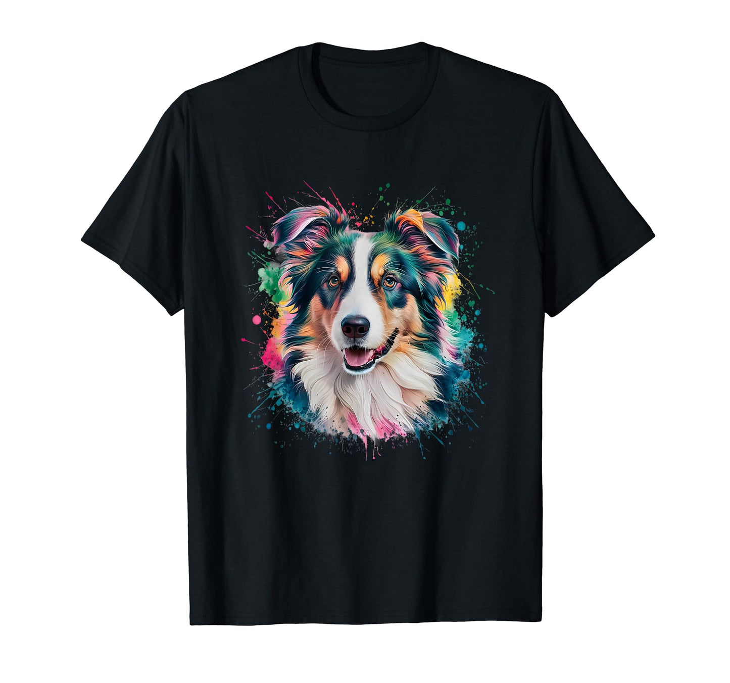 Colorful Watercolor Border Collie T-Shirt - Custom Art Print Men Women - T-Shirt, Sweatshirt, Hoodie