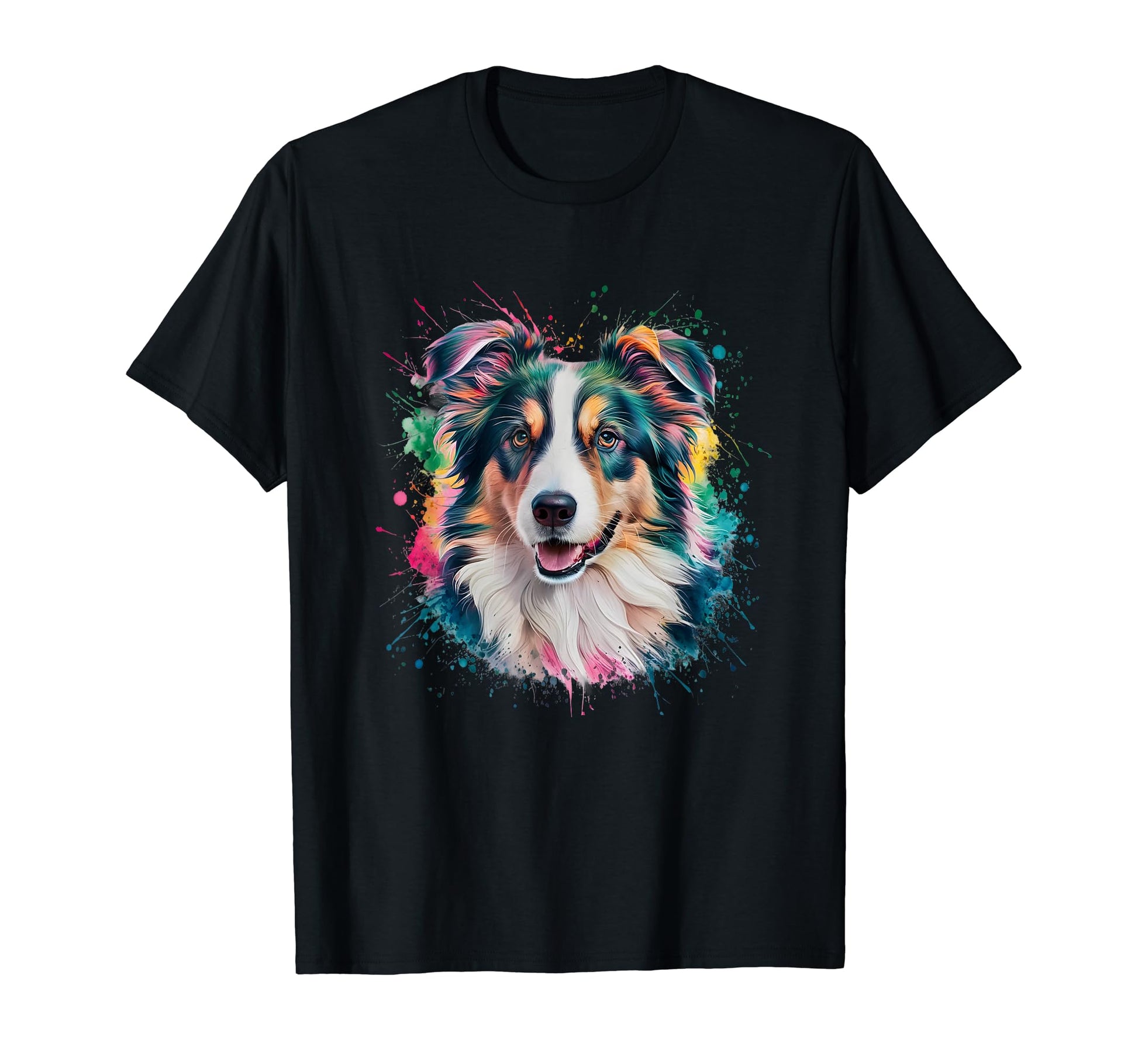 Colorful Watercolor Border Collie T-Shirt - Custom Art Print Men Women - T-Shirt, Sweatshirt, Hoodie
