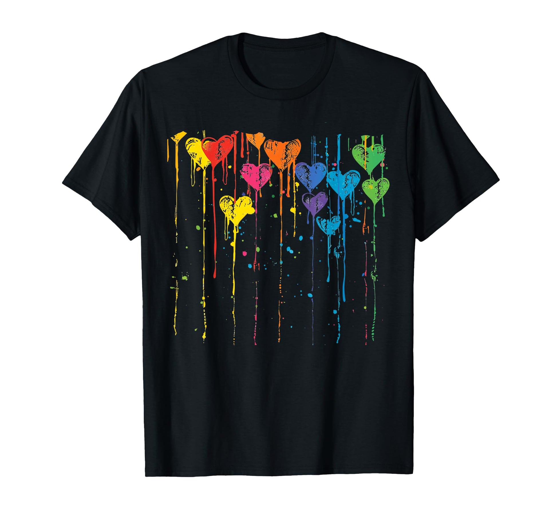 Colorful Hearts Dripping Paint T-Shirt - Novelty Apparel for Adults - T-Shirt, Sweatshirt, Hoodie