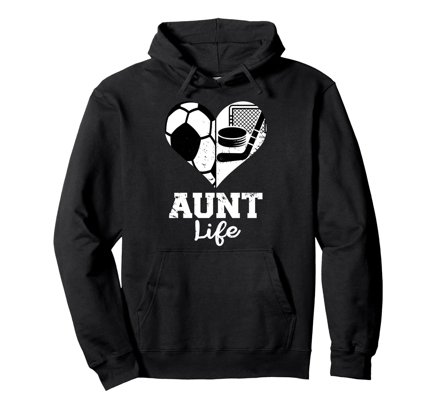 Aunt Life Soccer Hockey Heart Split Hoodie - Streetwear Style Unisex - T-Shirt, Sweatshirt, Hoodie