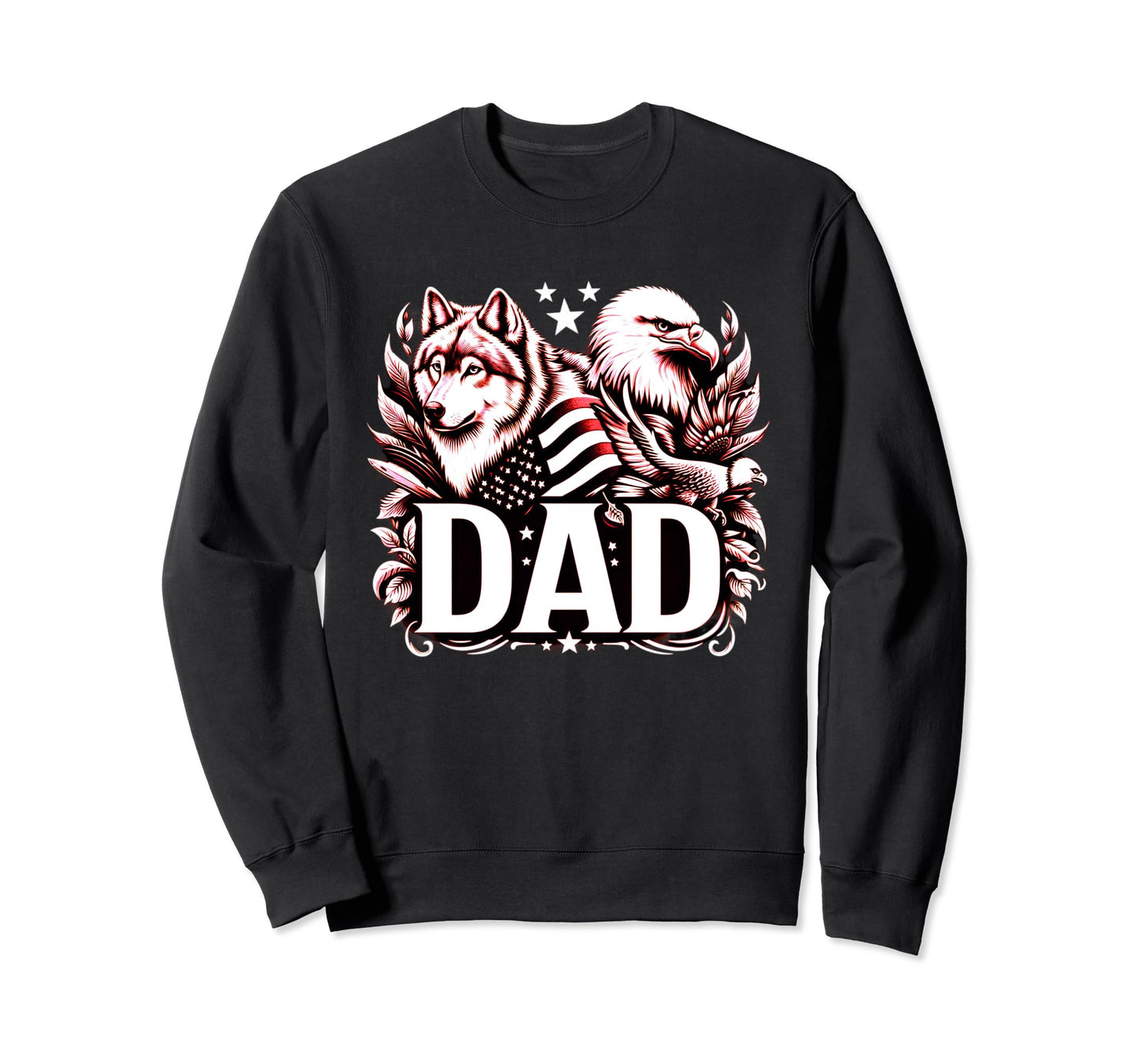 Dad Wolf Bald Eagle American Flag Sweatshirt - Graphic Print Men Women - T-Shirt, Sweatshirt, Hoodie