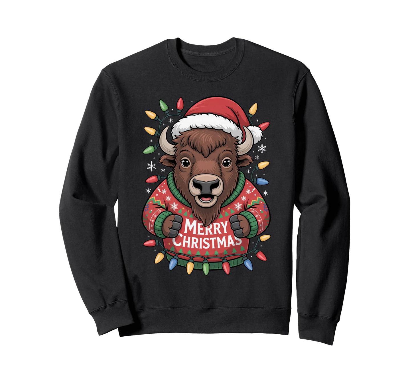 Wild Holiday Buffalo Bison Animal Merry Sweatshirt - Unique Graphic Unisex - T-Shirt, Sweatshirt, Hoodie