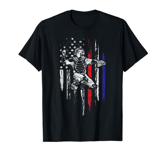 Baseball American Flag Patriotic T-Shirt - Custom Art Print Men Women - T-Shirt, Sweatshirt, Hoodie