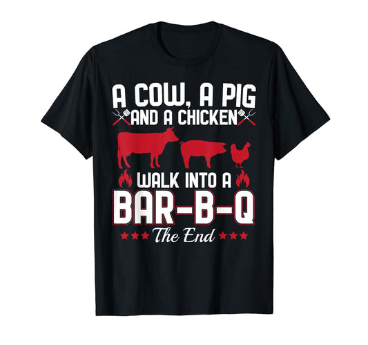 Bbq Dad Joke Cow Pig And Chicken Walk T-Shirt - Fun Novelty Design Unisex - T-Shirt, Sweatshirt, Hoodie
